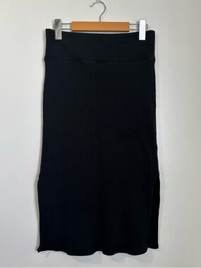 aerie Black Ribbed Midi Pencil Skirt